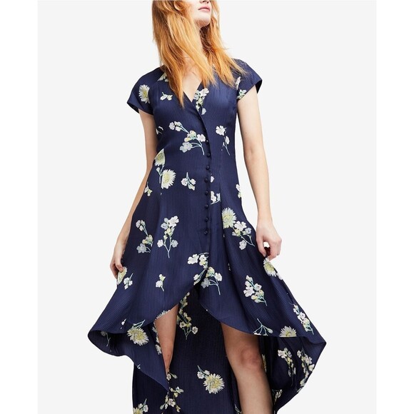 Free People Button Up Dress Maxi Floral Prairie Cottagecore Asymmetrical Small - Picture 1 of 8